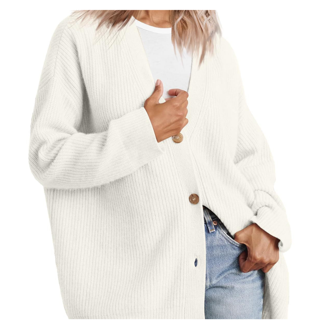 Damen-Langstrickjacke mit Knopfleiste im klassischen Stil