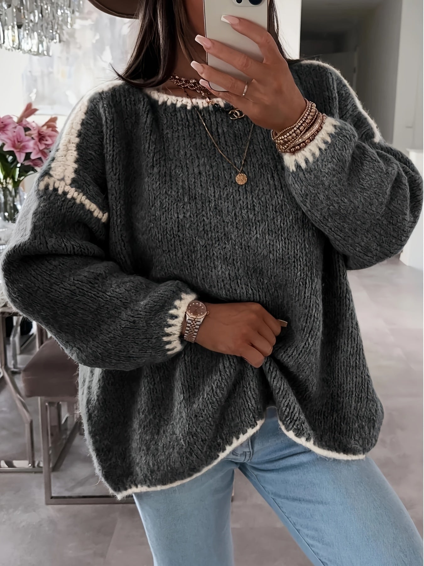 Krohn-e | Lockere Strickpullover Weich und Gemütlich Einzigartige Häkel-details
