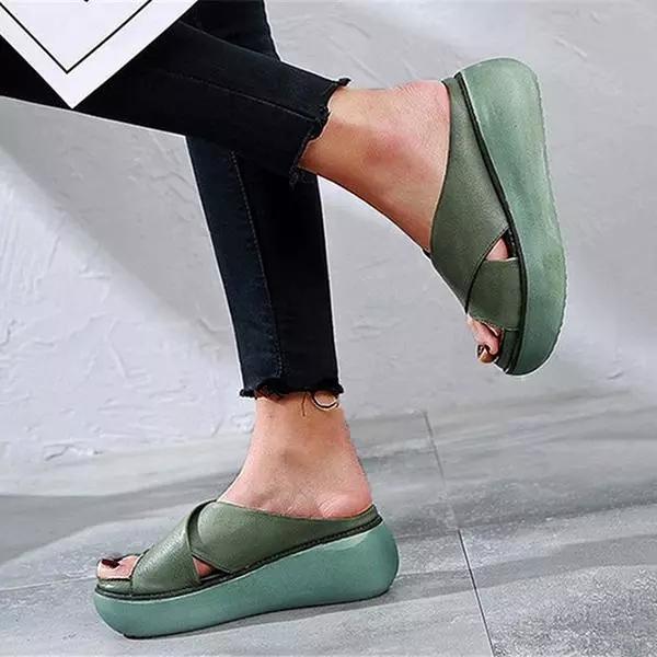 KROHN-E Damen Flache Sandalen Gepolsterte Sohle Verstellbare Riemen