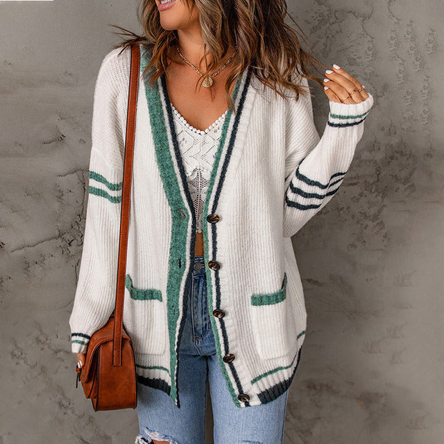 Krohn-e | Gestreifte Strick-Strickjacke mit Modernem Muster
