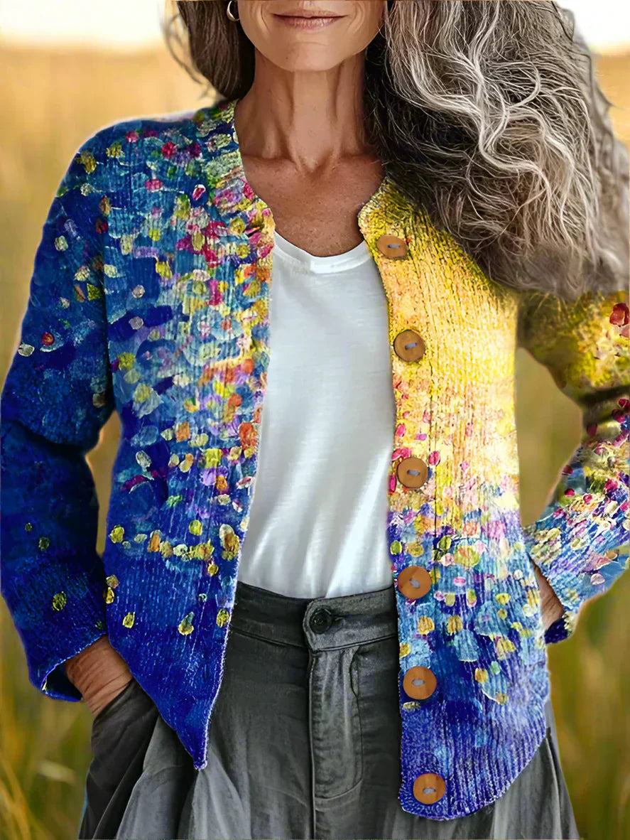 Krohn-e | Stylische Patchwork-Strickjacke für Damen