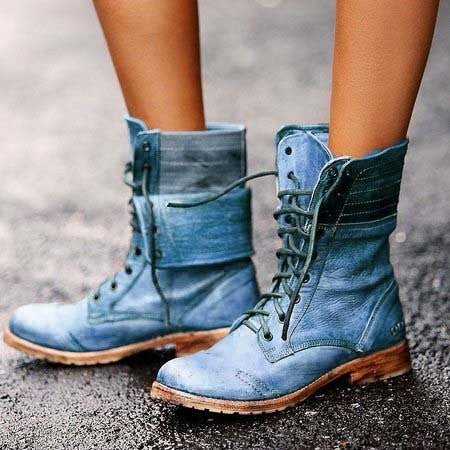 KROHN-E Damen Schnürstiefel Vintage-Style Knöchelhoch Robust