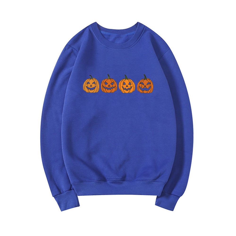 Fudus Damen Halloween Pullover mit Rundhals und Kürbisdesign
