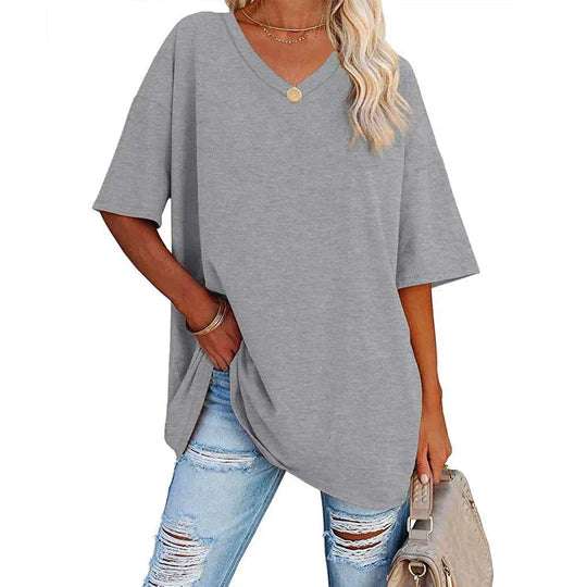 Damen T-Shirt mit lockerem V-Ausschnitt von Fudus