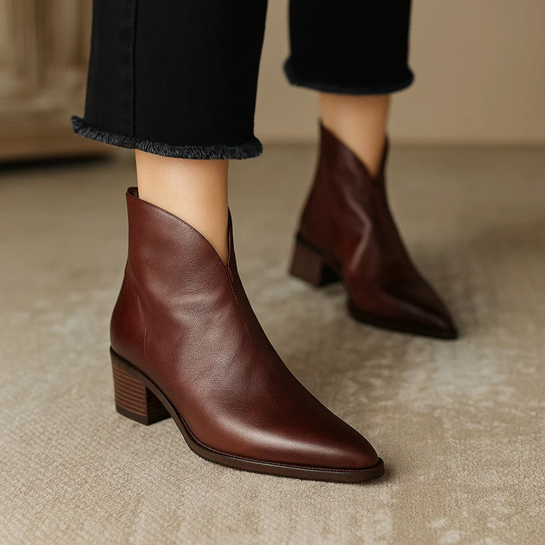 KROHN-E Damen Stiefeletten Leder Schwarz Elegant