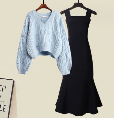 Hochwertiges Stacey Set: Kreuzstrickpullover & Fischschwanzkleid (2-teilig)