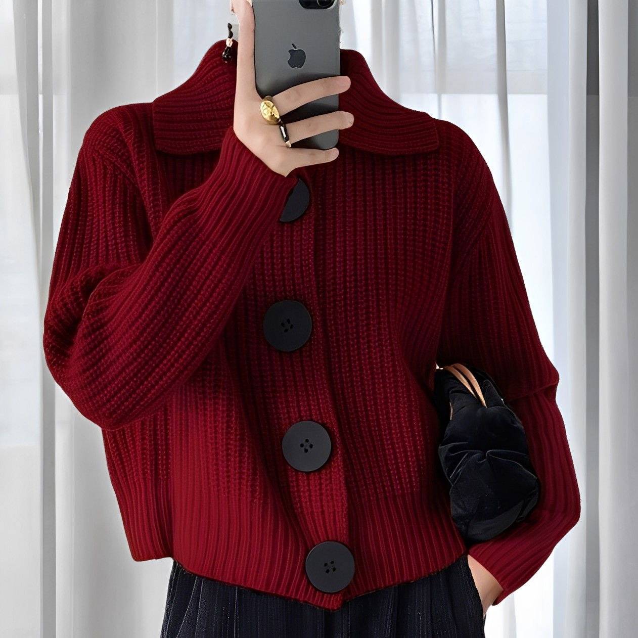Krohn-e | modischer Cardigan mit großen Knöpfen für Frauen