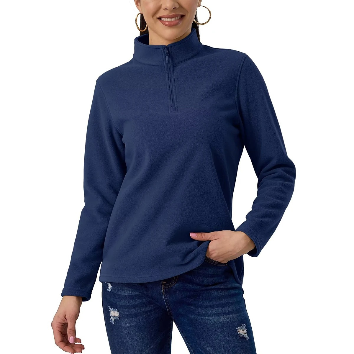 Damen Fleecejacke Fudus: leichter Pullover mit Stehkragen und kurzem Reißverschluss