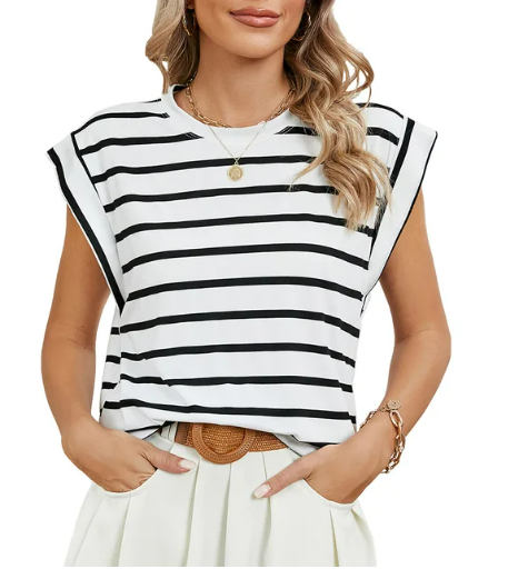 Fudus Damen Sommer T-Shirt, kurzärmelig, Rundhals, lässig