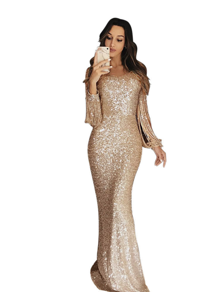 Damen elegantes Pailletten Abendkleid mit schmeichelndem Schnitt und langen Ärmeln Krohn-e