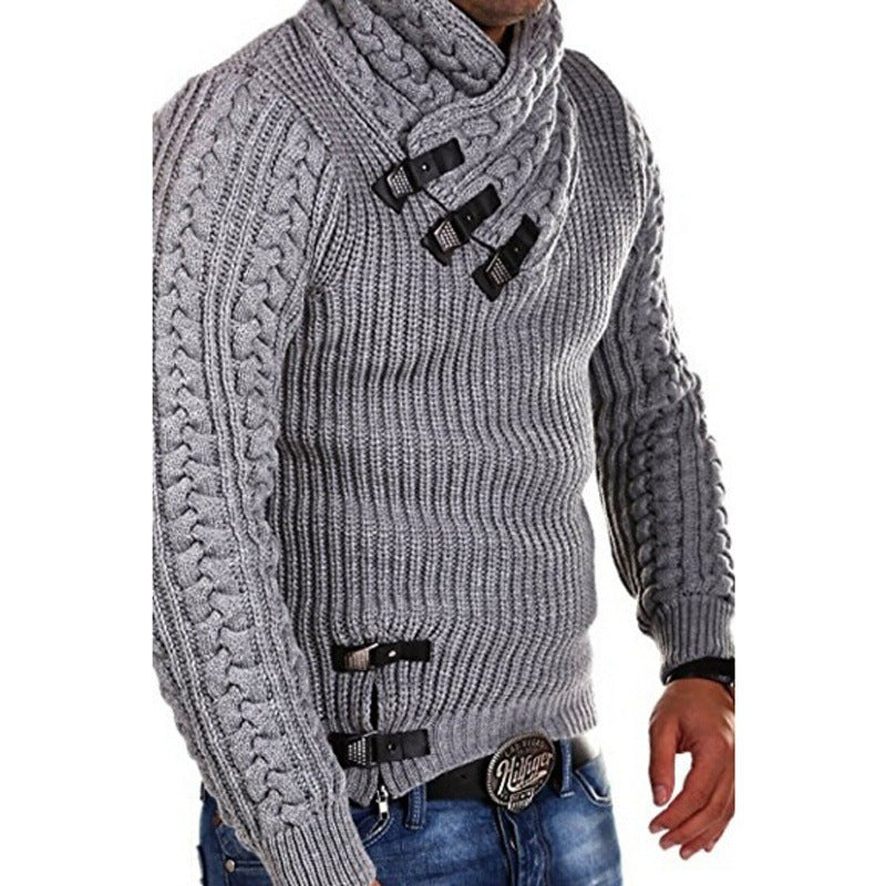 Herren Grobstrick Pullover mit flexiblem Kragen und dekorativen Verschlüssen Krohn-e