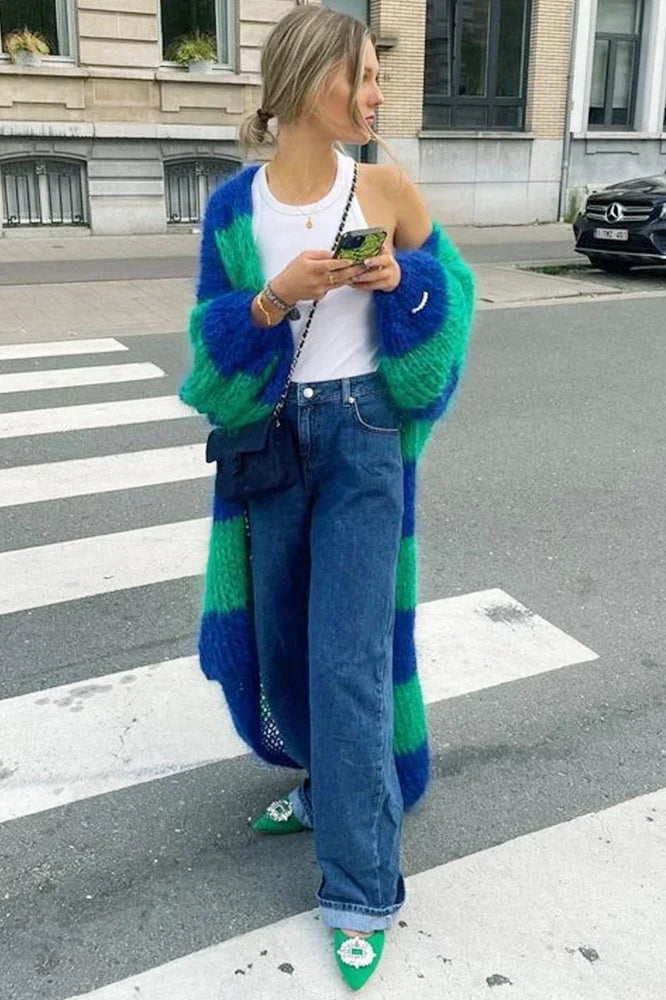 Krohn-e | gestreifter übergroßer Strickcardigan