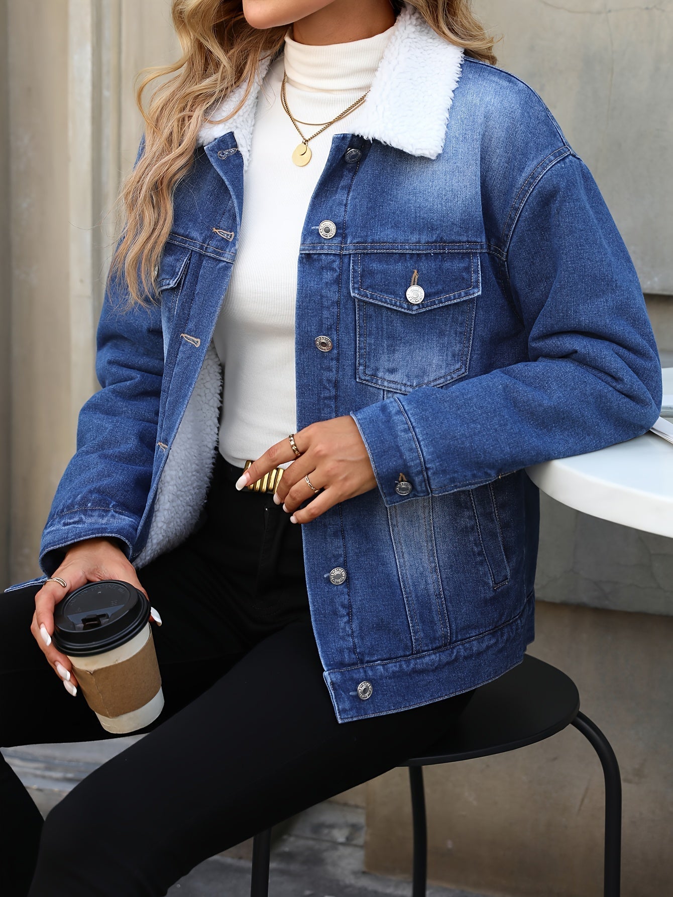 Krohn-e | Denimjacke mit Fleecekragen Baumwolle Warm und Stilvoll