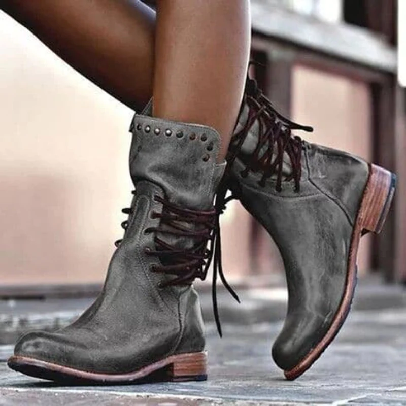 KROHN-E Damen Stiefel Klassisch Komfort Mittelhoch Stabil