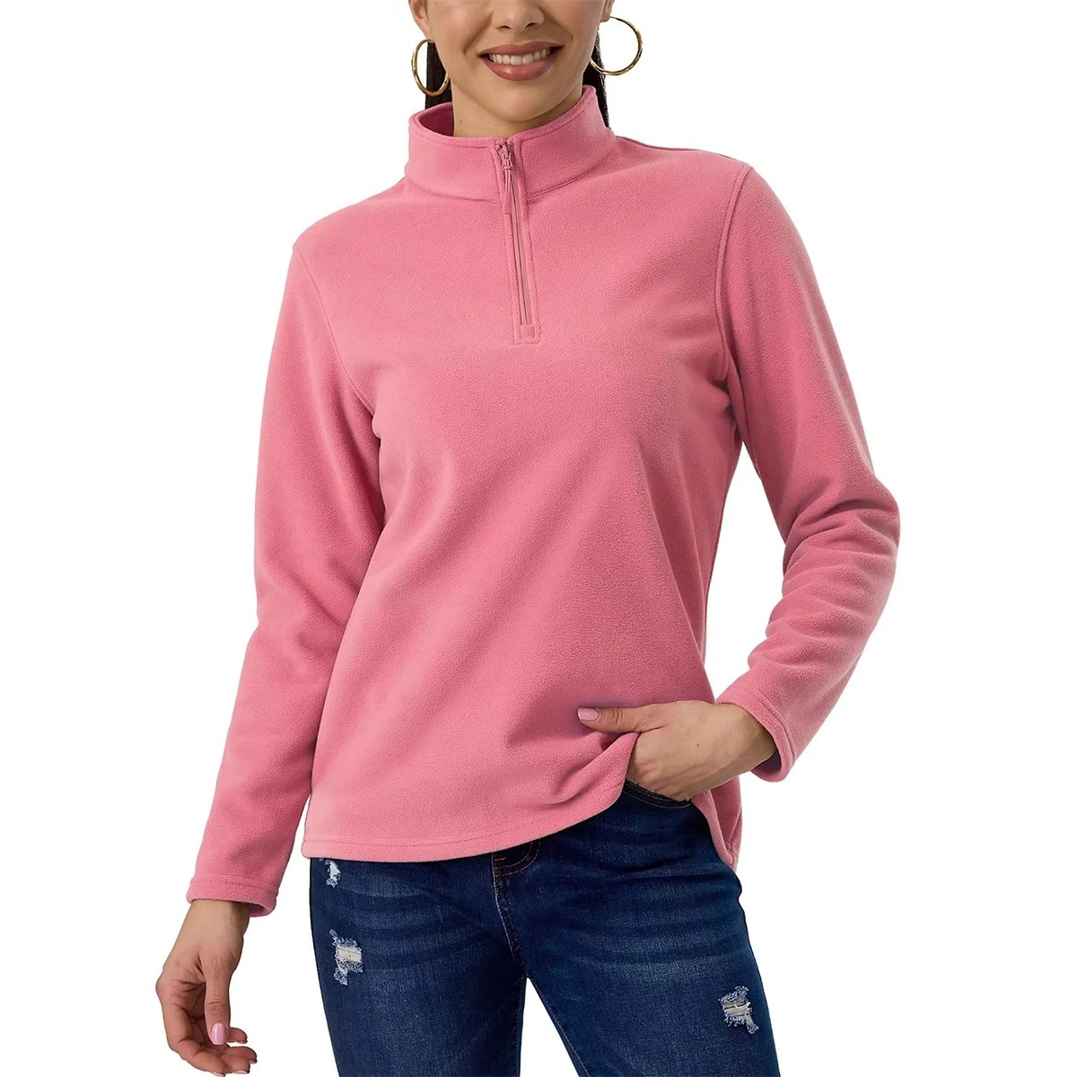 Damen Fleecejacke Fudus: leichter Pullover mit Stehkragen und kurzem Reißverschluss