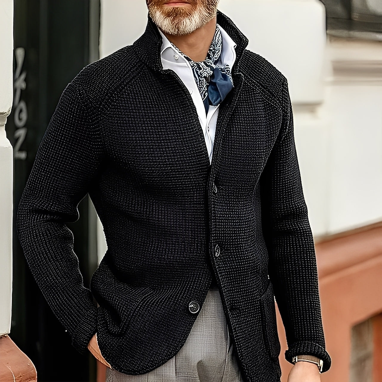 Krohn-e | Stylischer Cardigan mit Stehkragen für Männer