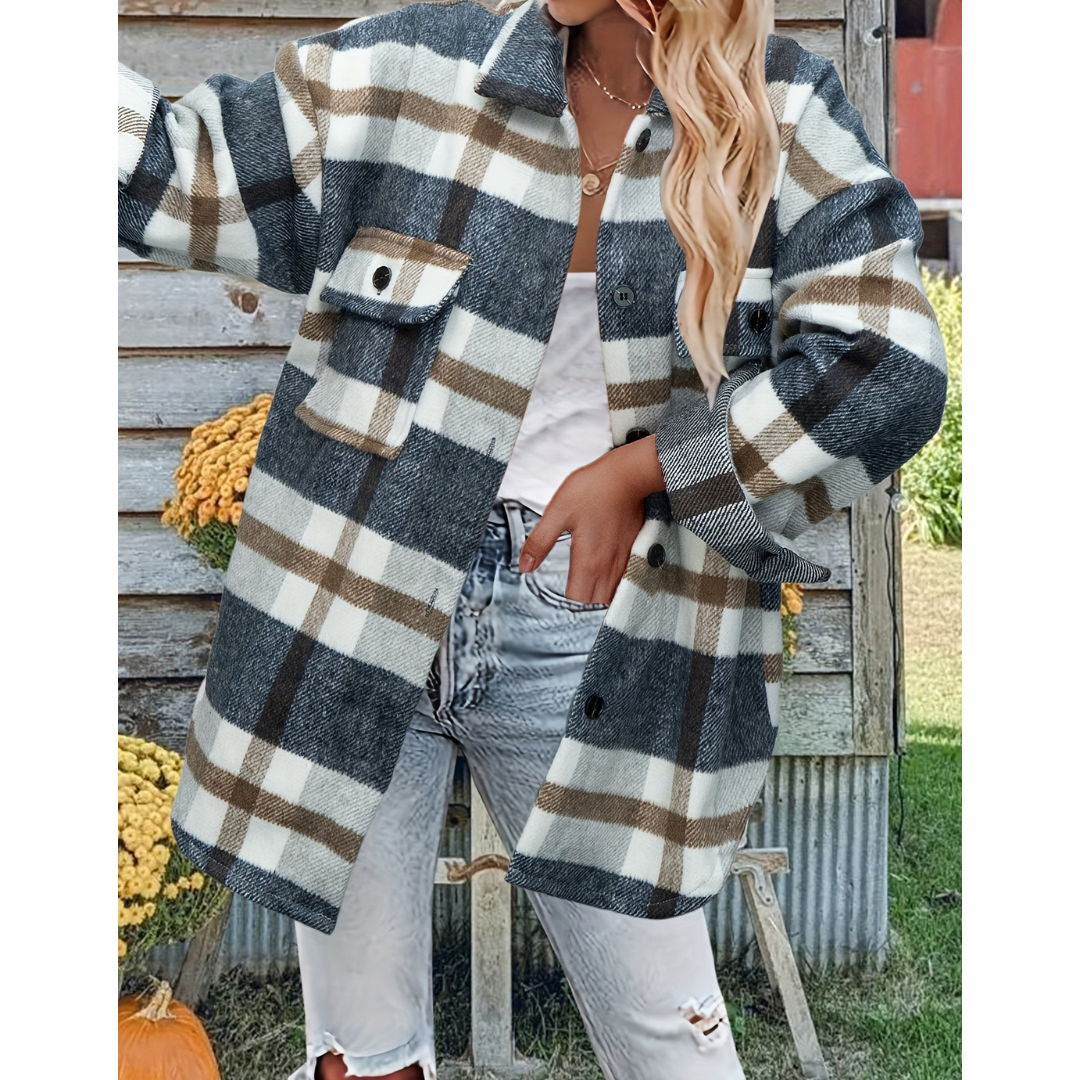 Krohn-e | Warme Knopf Daunen Kariert Hemd Jacke - Winter