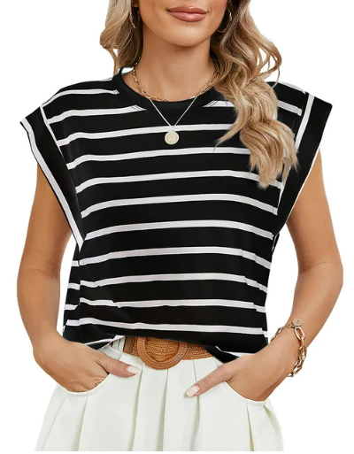 Fudus Damen Sommer T-Shirt, kurzärmelig, Rundhals, lässig