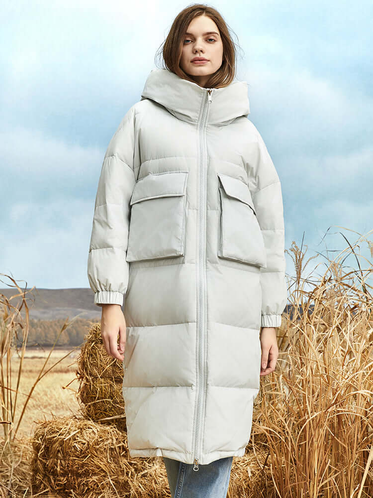 Krohn-e | Damen Lange Winter Pufferjacke mit Kapuze