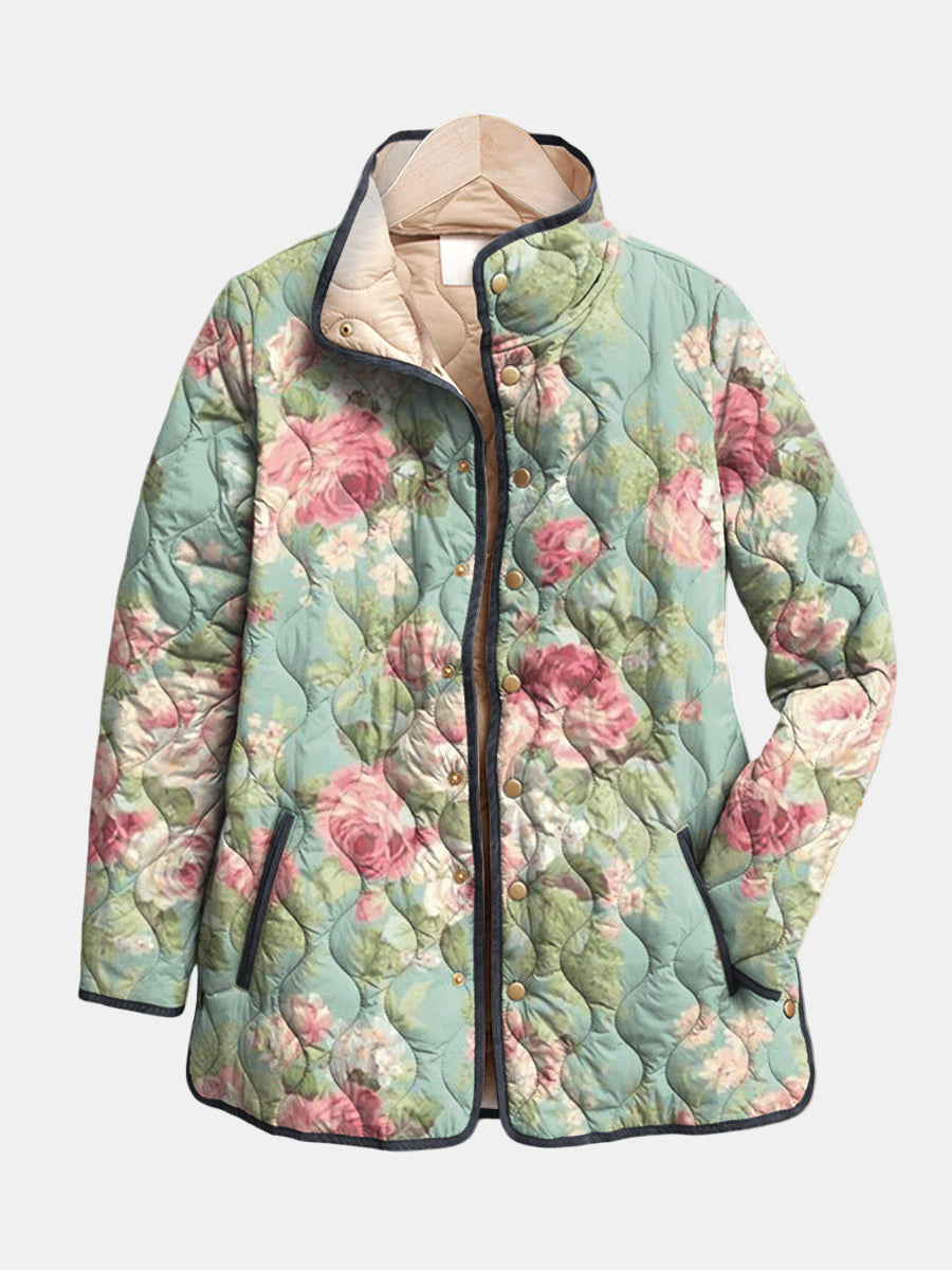 KROHN-E Damen Steppjacke Retro Blumenmuster