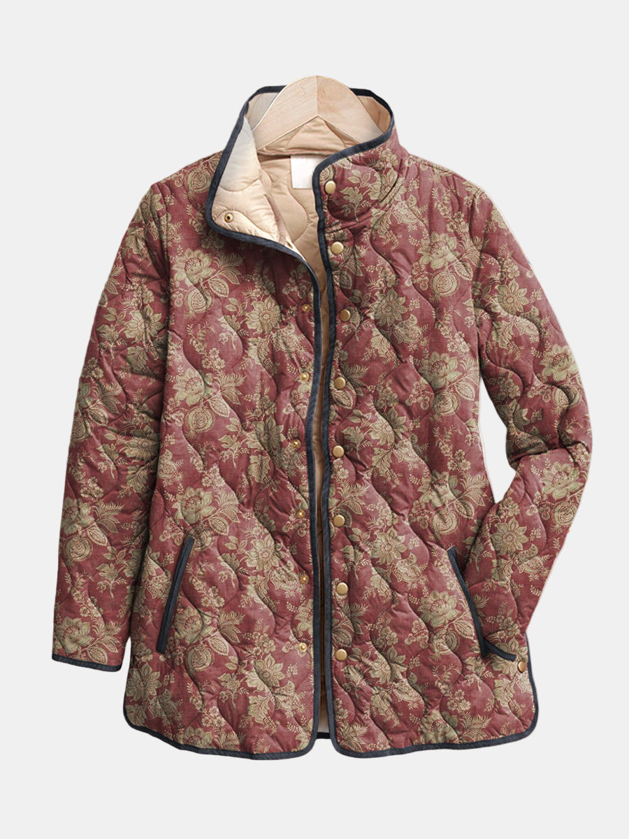 KROHN-E Damen Blumenjacke Vintage Muster Wattiert Leicht