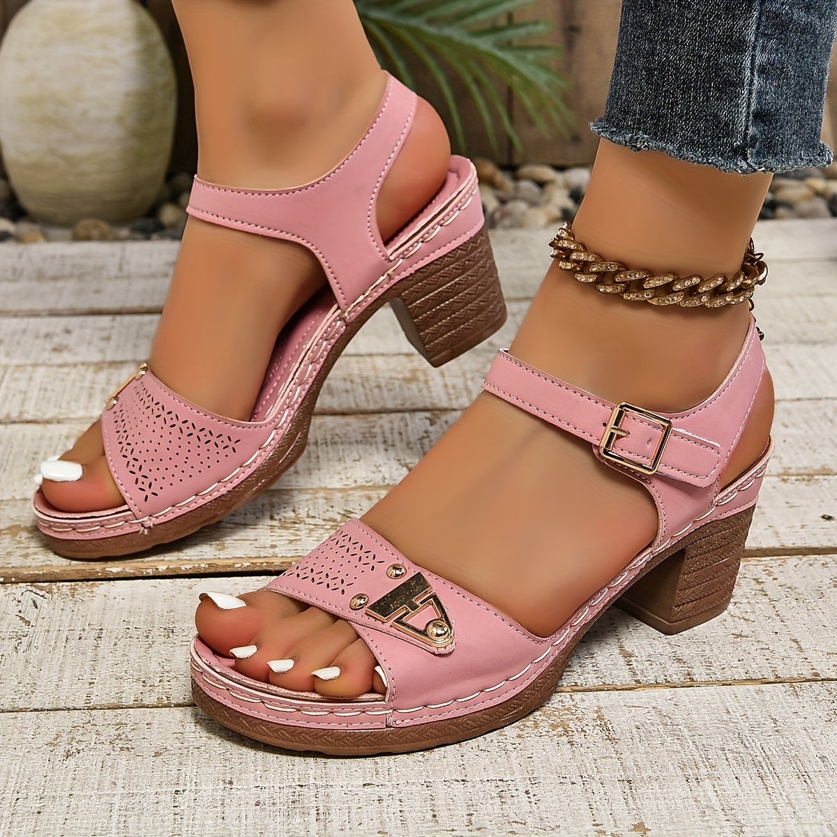 KROHN-E Damen Sandalen Gepolstert Verstellbar Schnallenverschluss Bequem