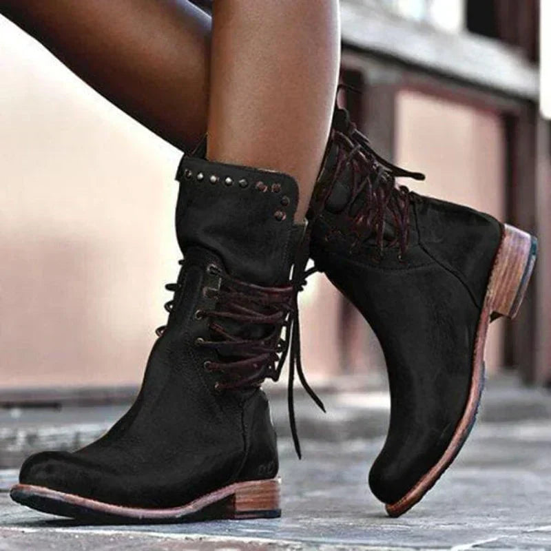 KROHN-E Damen Stiefeletten Leder Schwarz Elegant Knöchelhoch Komfort