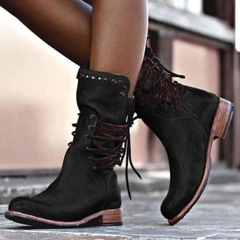 KROHN-E Damen Stiefel Klassisch Komfort Mittelhoch Stabil