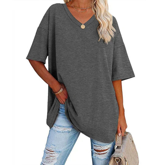 Damen T-Shirt mit lockerem V-Ausschnitt von Fudus