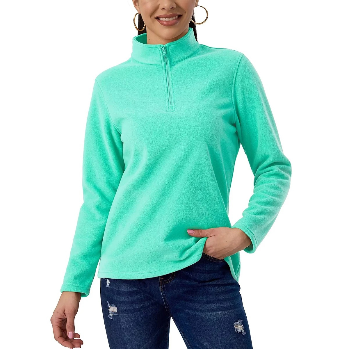 Damen Fleecejacke Fudus: leichter Pullover mit Stehkragen und kurzem Reißverschluss