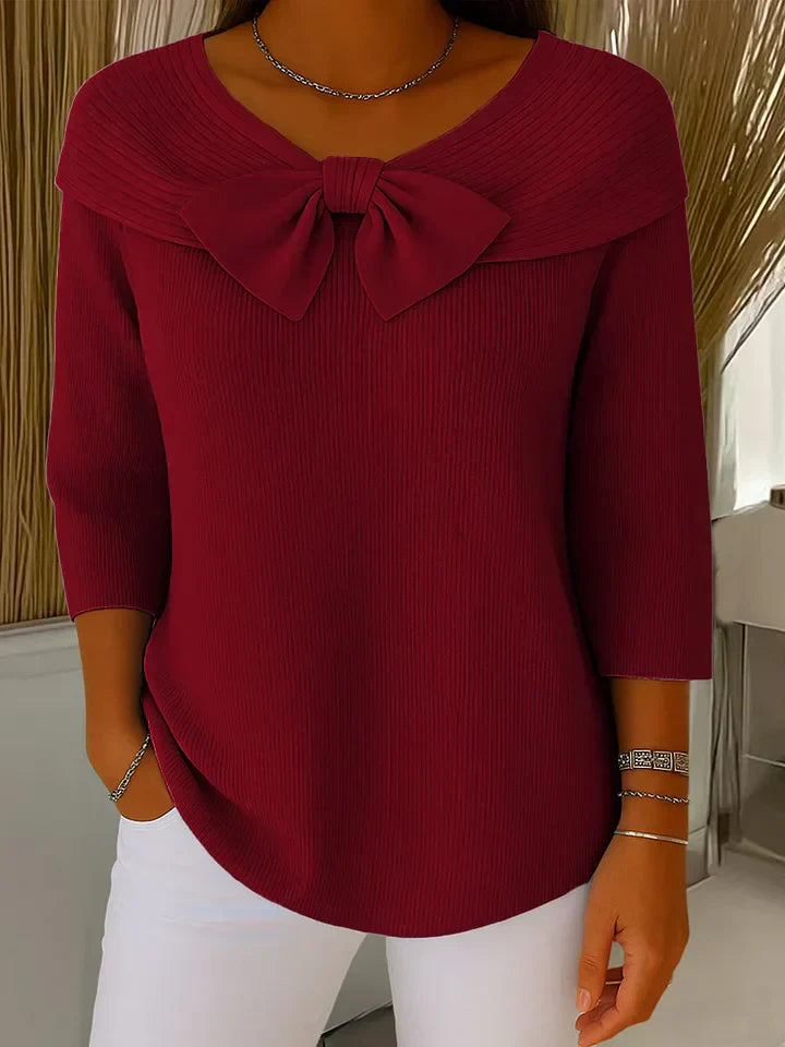 KROHN-E Damen Pullover Schleifendetail Rundhals Strick