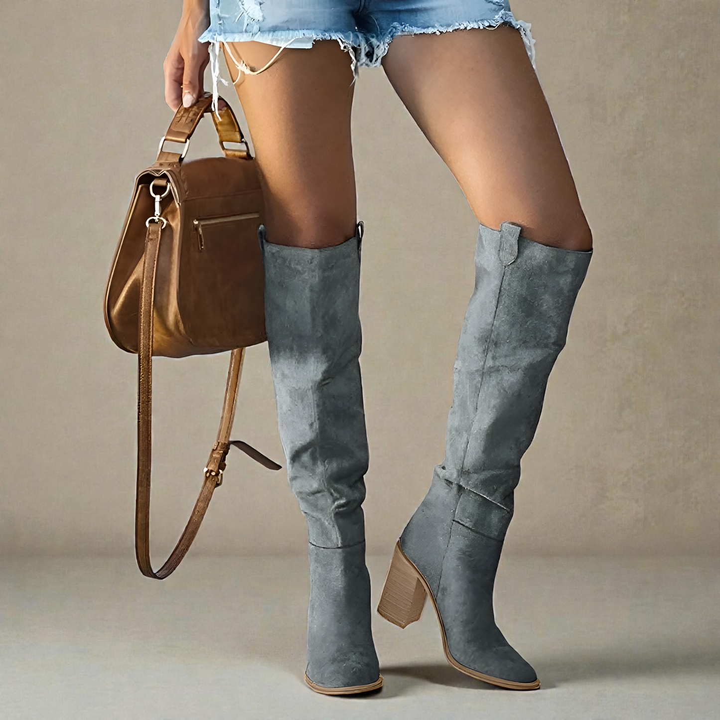 KROHN-E Damen Orthopädische Kniestiefel Veganes Leder Schwarz