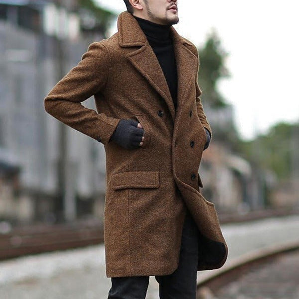 Herren stylischer Wollmantel mit doppelter Knopfreihe und breitem Revers Krohn-e