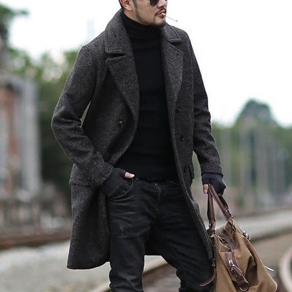 Herren stylischer Wollmantel mit doppelter Knopfreihe und breitem Revers Krohn-e