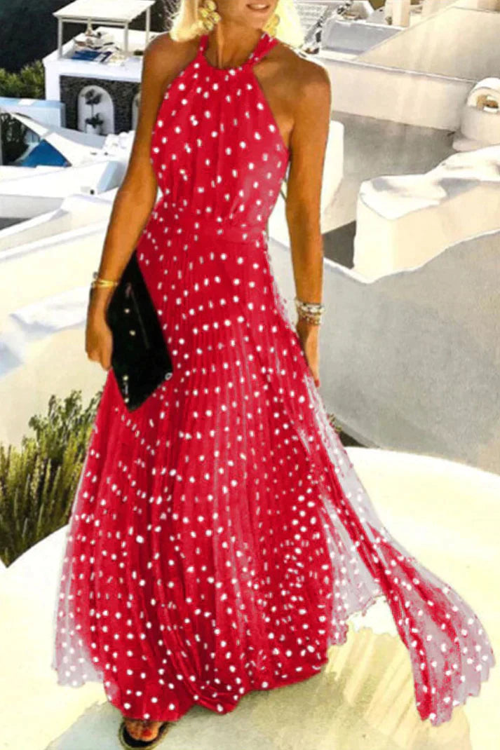 Georgia Halter Dress, Bohemian Print Patchwork Pleated