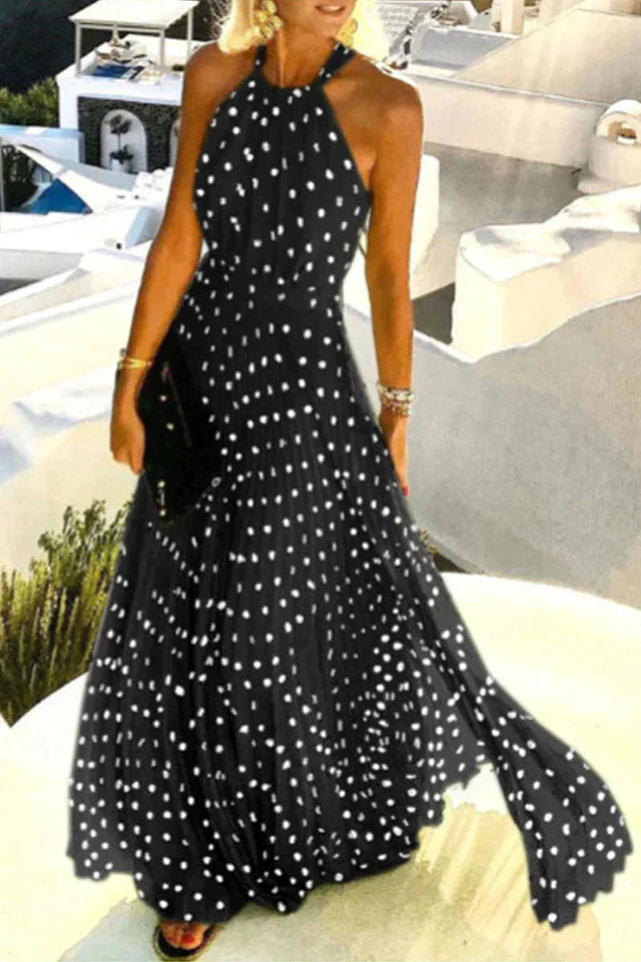 Georgia Halter Dress, Bohemian Print Patchwork Pleated