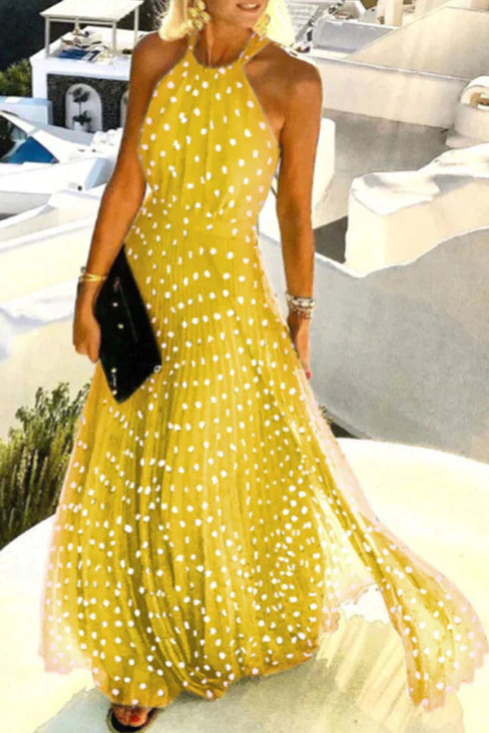 Georgia Halter Dress, Bohemian Print Patchwork Pleated