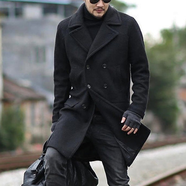 Herren stylischer Wollmantel mit doppelter Knopfreihe und breitem Revers Krohn-e