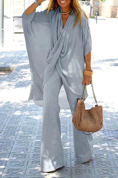 Ginevra Zweiteiliges Set: Asymmetrischer V-Ausschnitt, halbe Ärmel