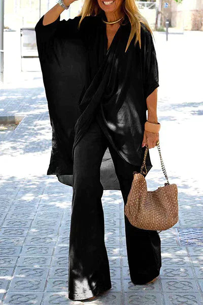 Ginevra Zweiteiliges Set: Asymmetrischer V-Ausschnitt, halbe Ärmel