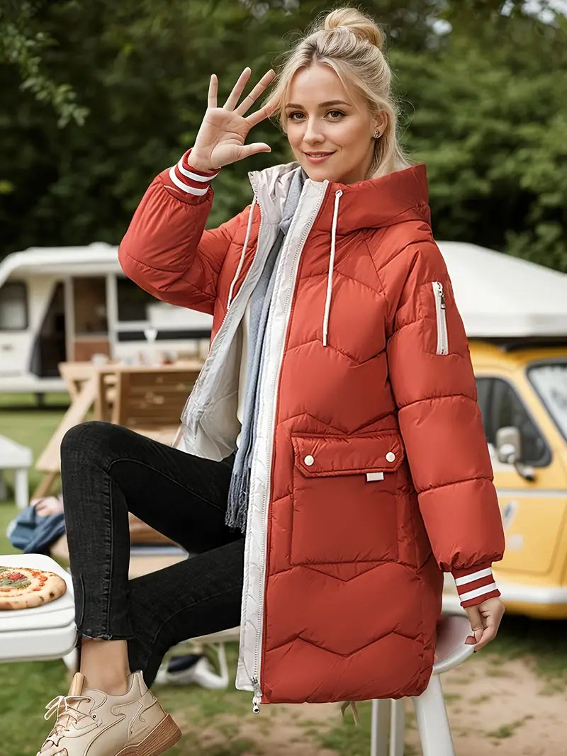 Modische, oberschenkellange Pufferjacke von Climaya mit Kordelzug