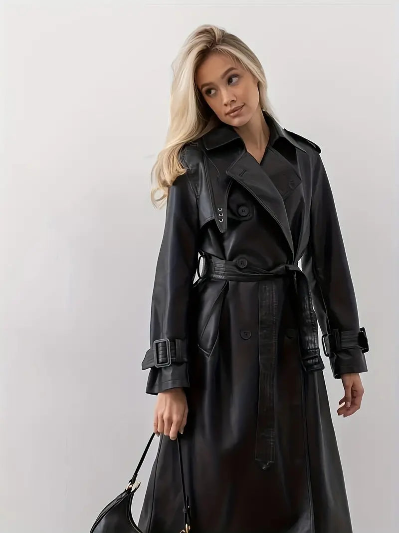 Krohn-e | Trenchcoat Lederjacke mit Gürtel