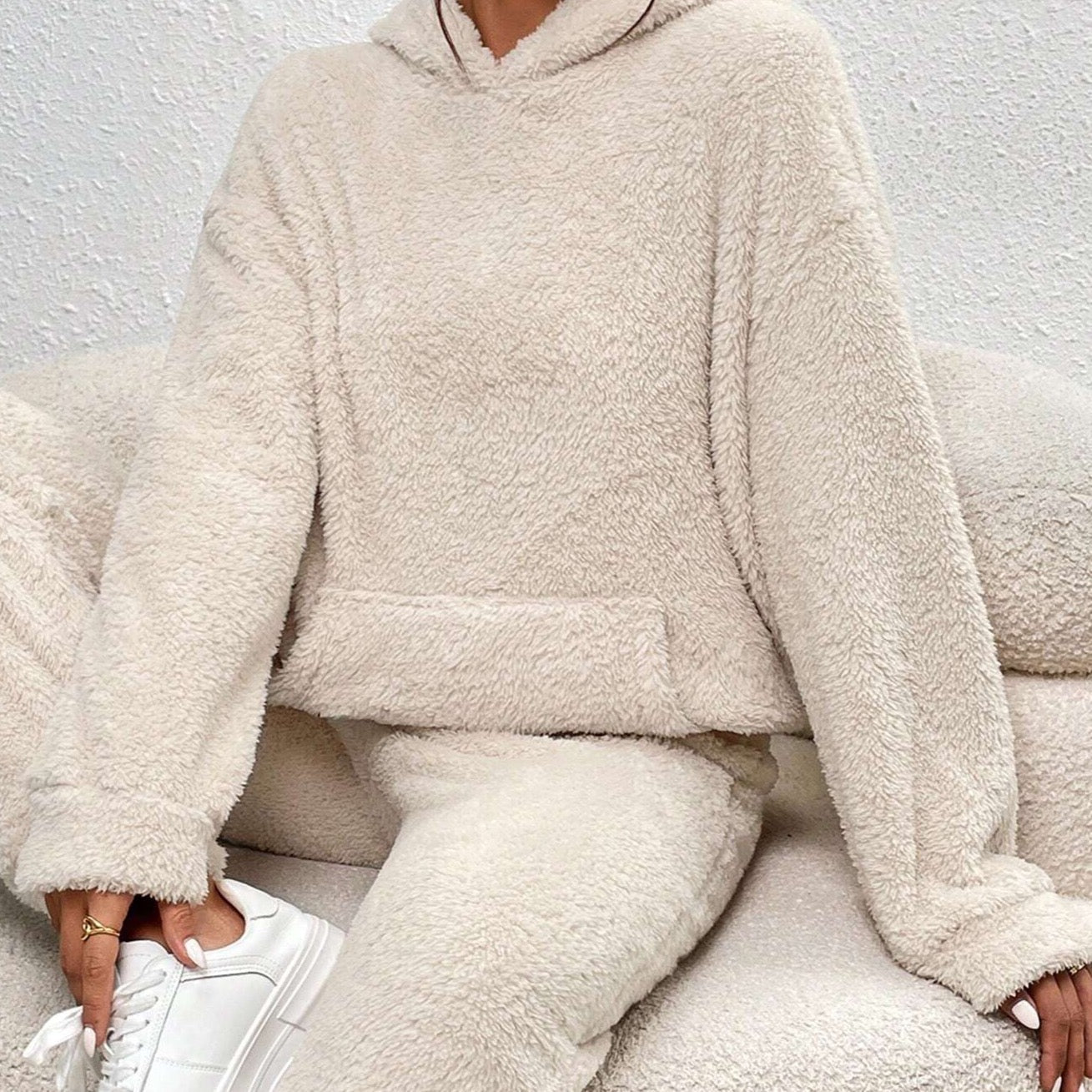 Krohn-e | Weiche Teddyjacke Damen Loungewear Satz mit Kapuze