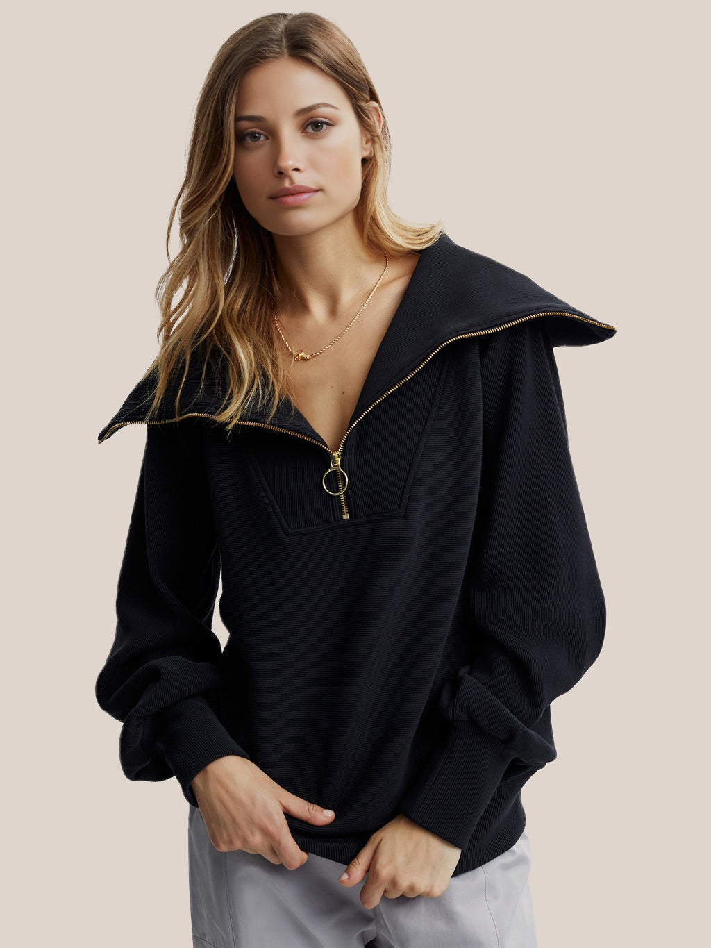 Krohn-e | Half-zip Bluse Baumwolle Modern, Komfortabel