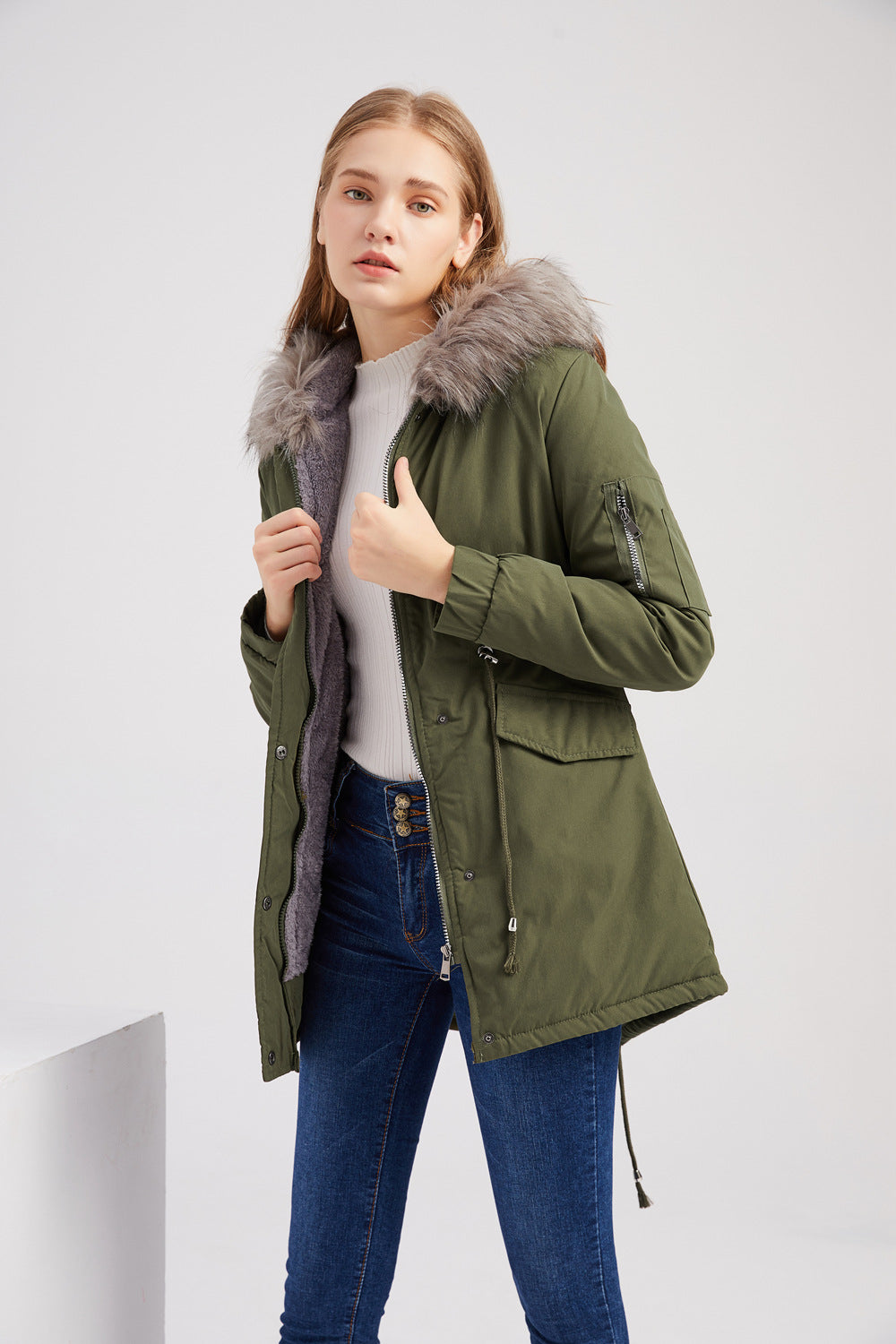 Krohn-e | mit Kapuze und Kunstpelz - warmer Damen Wintermantel