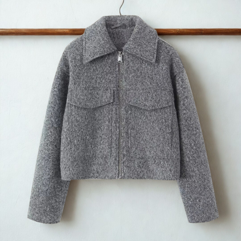 Krohn-e | Fit Damen Kurzjacke mit Spitzem Kragen und Frontreißverschluss