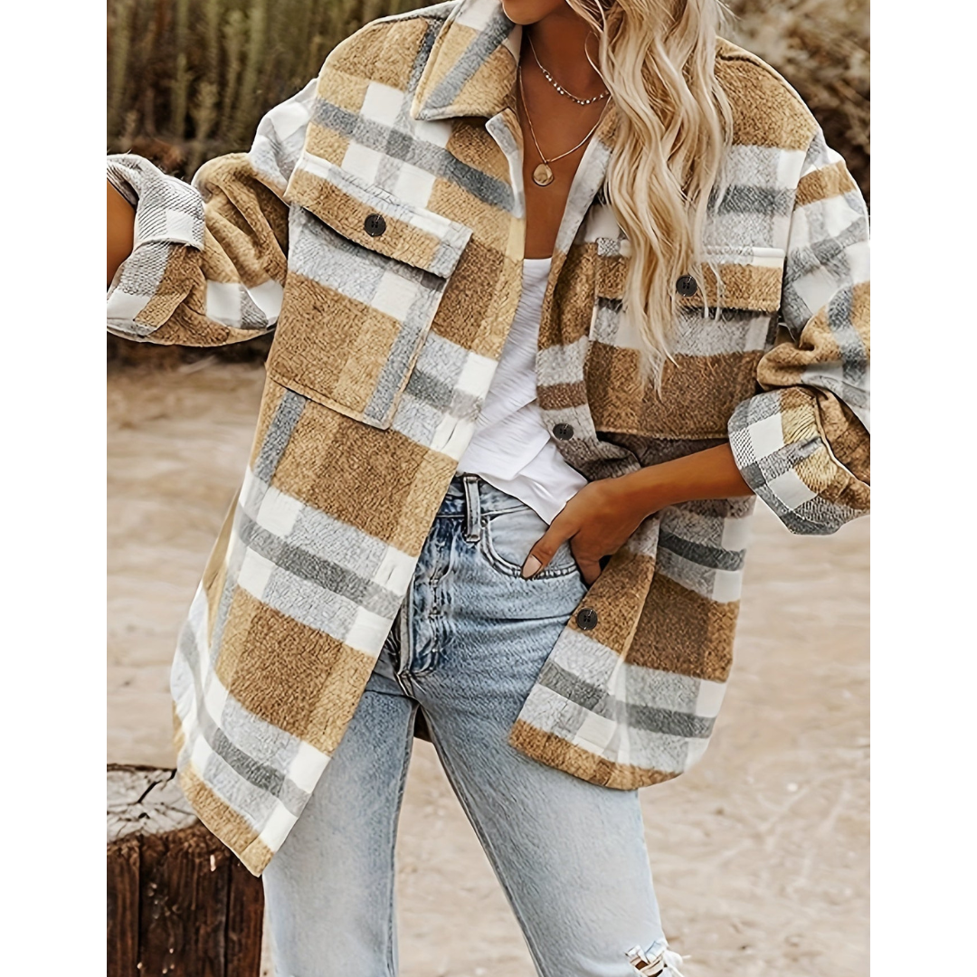 Krohn-e | Warme Knopf Daunen Kariert Hemd Jacke - Winter