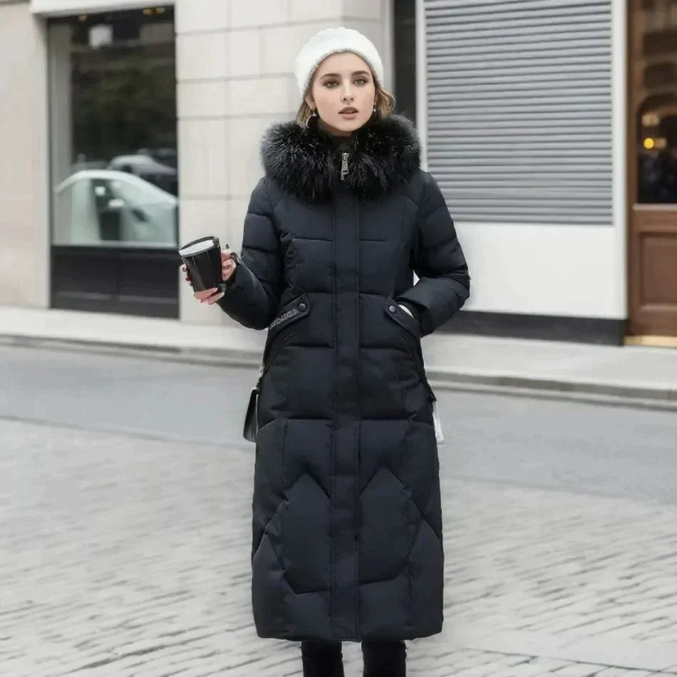 Krohn-e | lange Damenjacke - Winterjacke mit Kunstpelzkragen