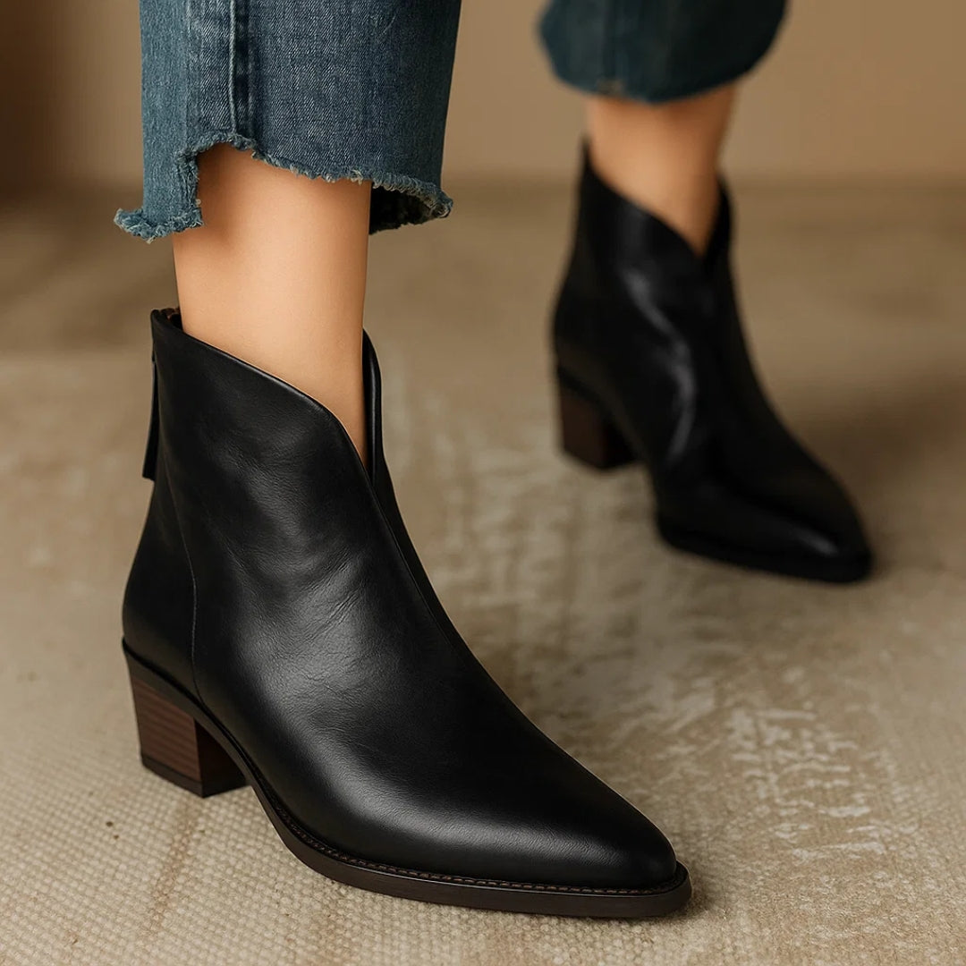 KROHN-E Damen Stiefeletten Leder Schwarz Elegant