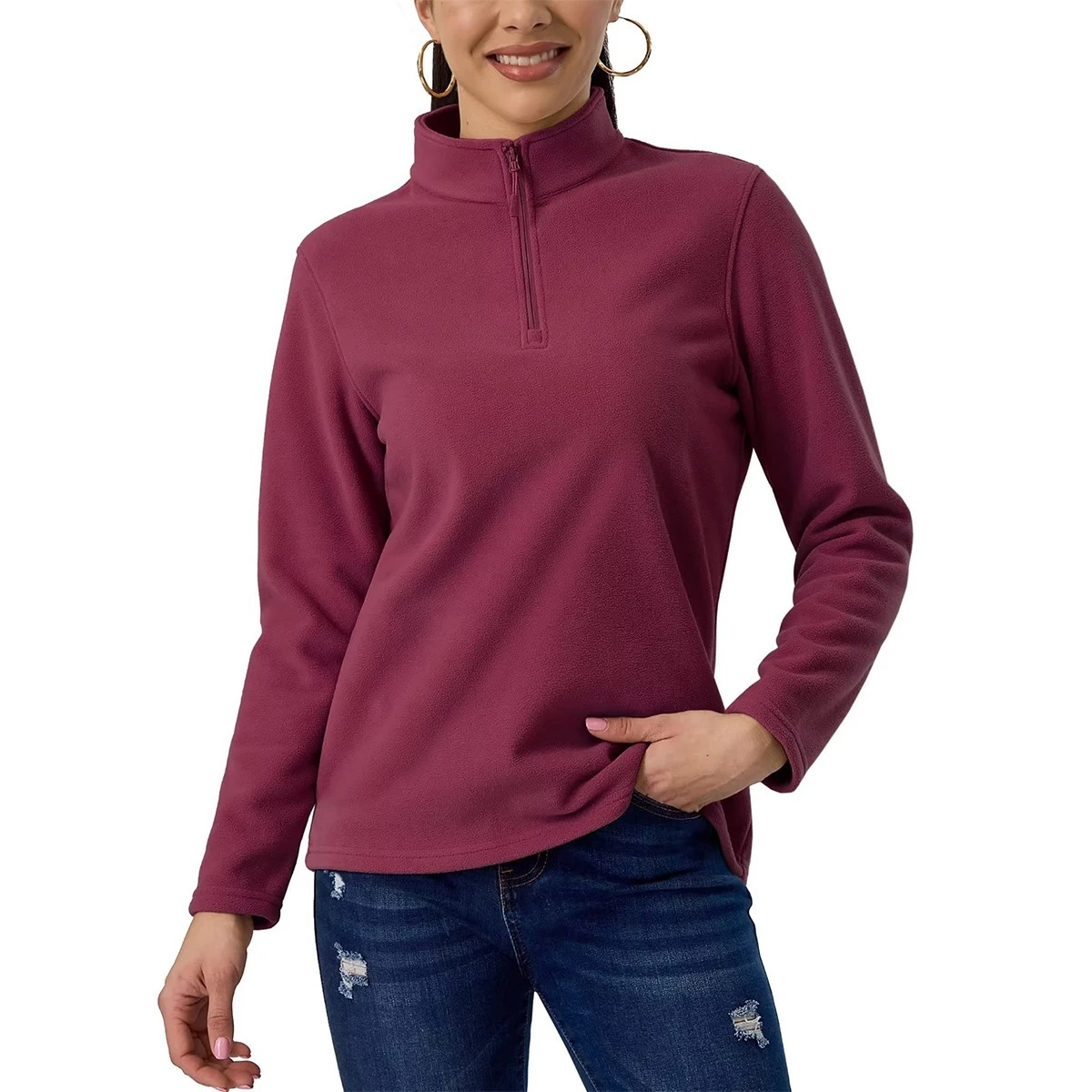 Damen Fleecejacke Fudus: leichter Pullover mit Stehkragen und kurzem Reißverschluss